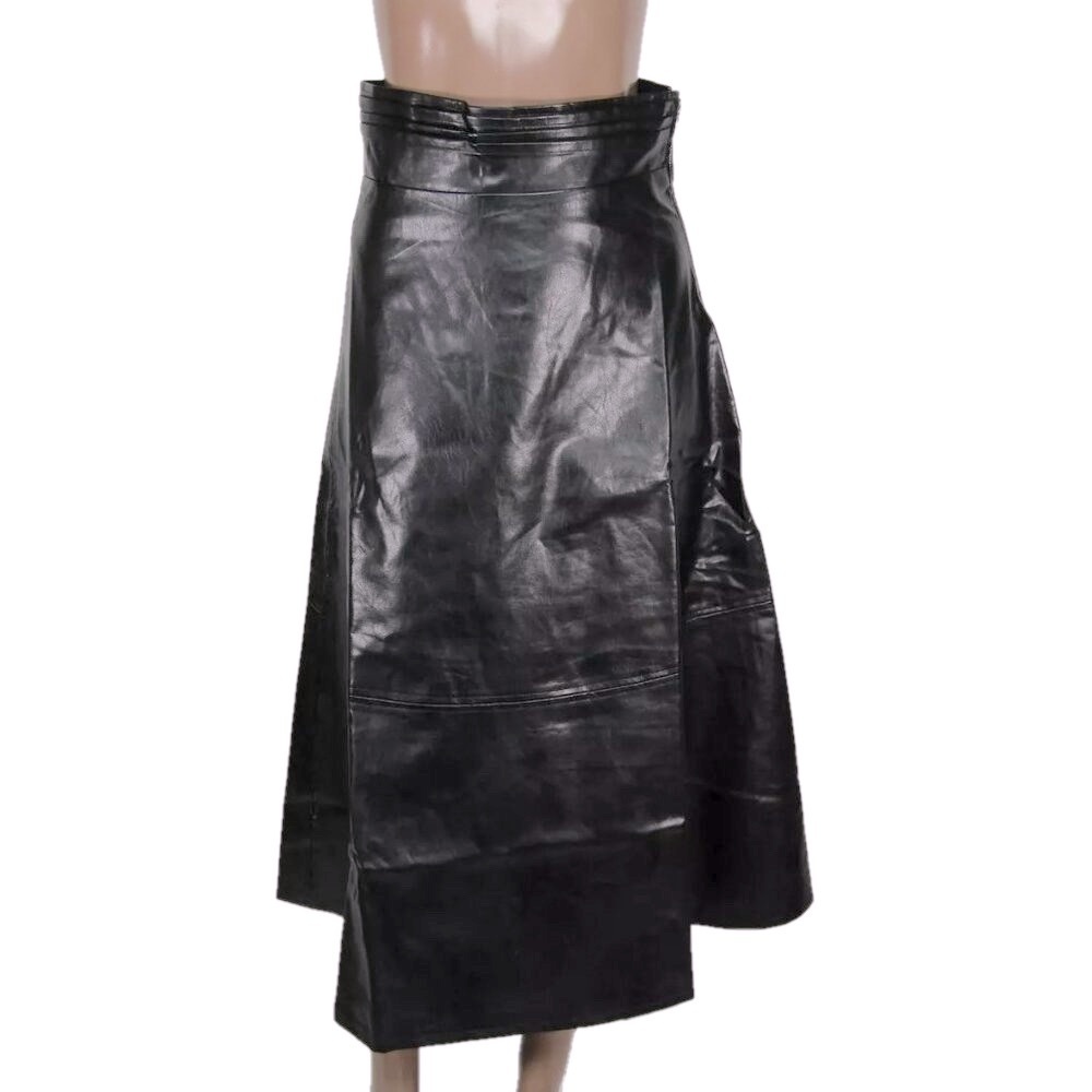 NEW BYRD Womens Midi Skirt Black Size XXS Harper Faux Leather Flare Side Zip